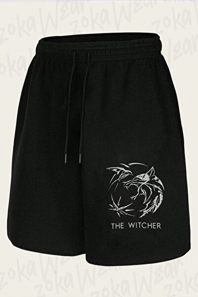 ZOKAWEAR Unisex Silverink Logo Dizi Witcher Design Printed Shorts