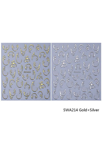 Choice SWA214 Gold Silver 2pcs Bronzing Nail Stickers Retro Flower Patterns L...