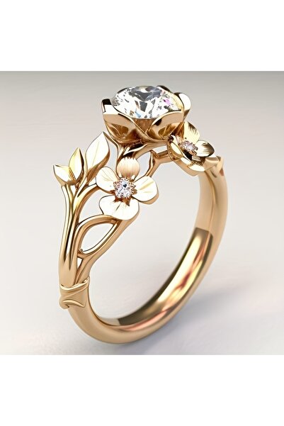 choice2 خاتم زهور فاخر وأنيق للنساء ZB6252-1 8، تصميم ذهبي اللون مع لمسات زهر...
