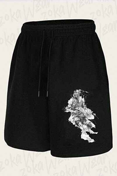 ZOKAWEAR Unisex Kobe B. Black Pencil Design Printed Shorts
