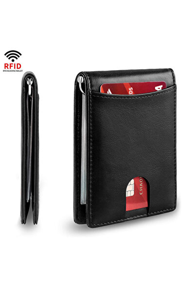 Choice5 Full Black Rfid Holder Men Wallets Money Clip Luxury Slim Thin Mini W...
