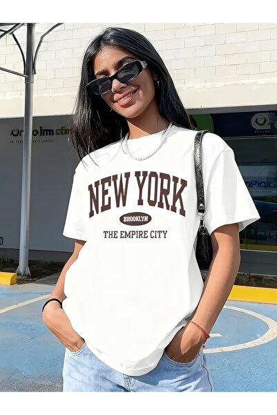 LİNA06 تي شيرت مطبوع عليه New York Brooklyn Empire City - تي شيرت بأكمام قصير...