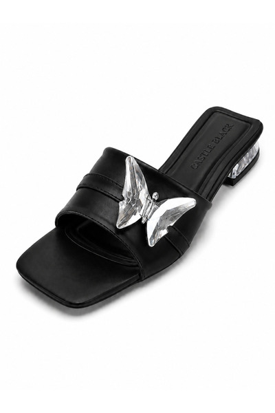 Castle Black Stella Black Butterfly Buckle Transparent Heel Women's Slippers