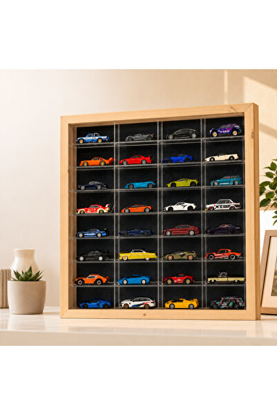 GOOD SIGN 1:64 Ölçek Diecast Ahşap Çerçeve,Pleksi Raf,Kadife Panel 32 Araç Oy...