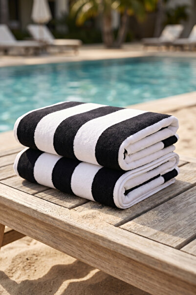 XJIM 2-Pack 100% Cotton Large Size Soft Quick-Drying Striped Beach Bath Towel...