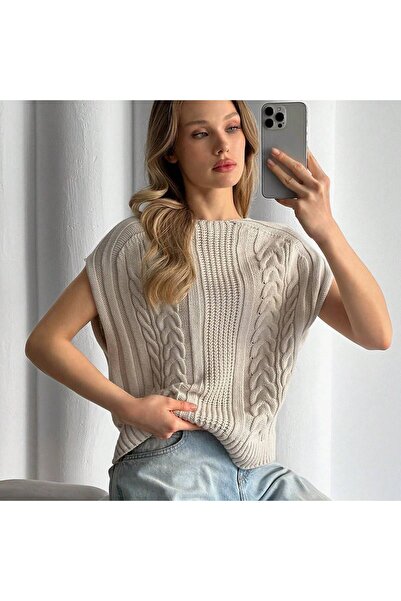 yardıtekstil Sleeveless Hair-Braided Detailed Knitwear Sweater