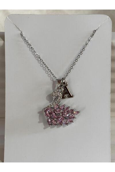 bijoux uniques 316L Steel Pink Zircon Stone Swan a Letter Necklace