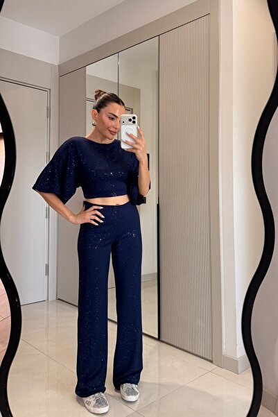 Genel Markalar Visha Lacivert Modal Simli Takım