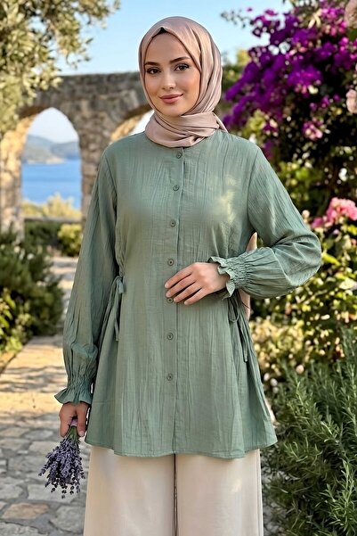 TOFİSA Strawberry Tunic with Side Lace Detail Khaki - 1302-Haki