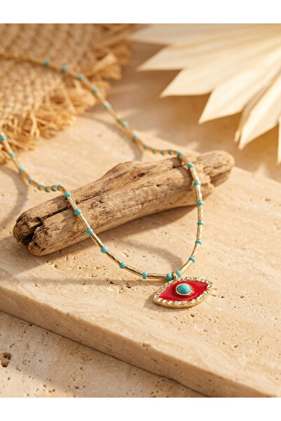 MAREM Rhea Jewelry Nazar Göz Figürlü Boncuk Detaylı Kadın Kolye Gold – 3 Renk...