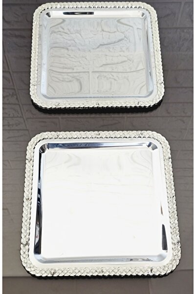 atabey home collection 2 ADET SUNUM TEPSİSİ KARE HASIR FULL GÜMÜŞ TEPSİ 22 CM