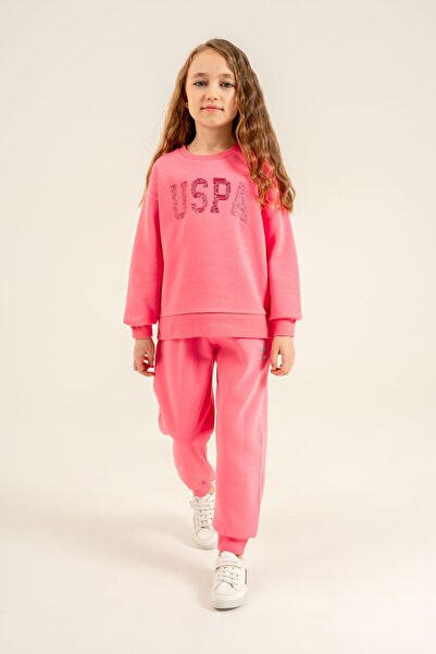 U.S. Polo Assn. Girl's Embroidered Pink Long Sleeve Tracksuit Set Us2723-C-V1