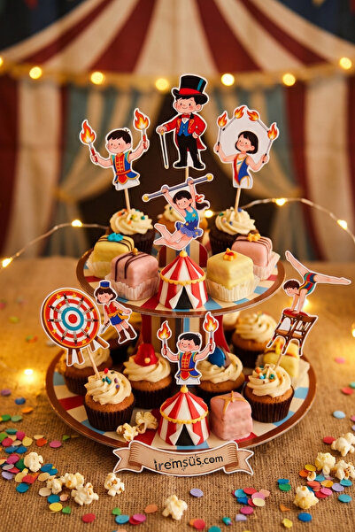 mypartyready Sirk Tema Doğum Günü Partisi Cupcake Süslemesi 12 Adet Sirk Kons...
