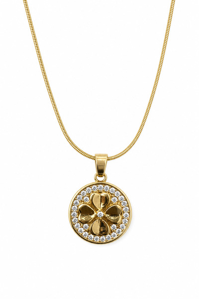 Jack Ferrero Steel Clover Pattern Stone Necklace - Stylish and Durable Jewelr...