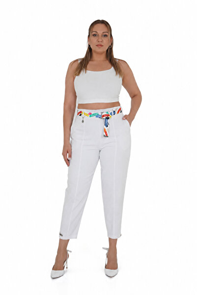 ZANESSI Plus Size Mom Belted High Waist Women's Pants