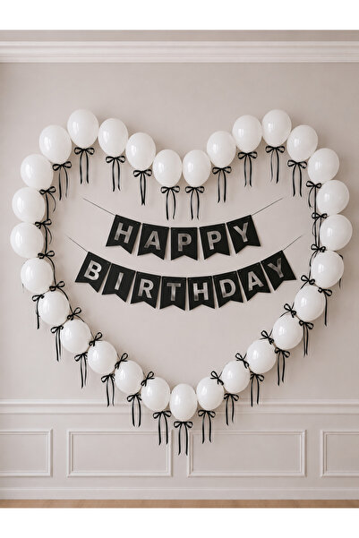 HAPPYLOOPPARTY Black and White Balloon Ribbon & Bow Frame Birthday Decoration...