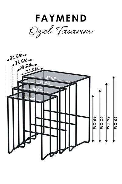 FAYMEND VISION 4lü Zigon Sehpa GOLD - FÜME
