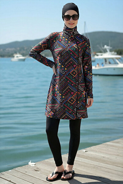 armonika 3-Piece Set High-Necked Side Zipper Long Sleeve Burkini Water Repell...
