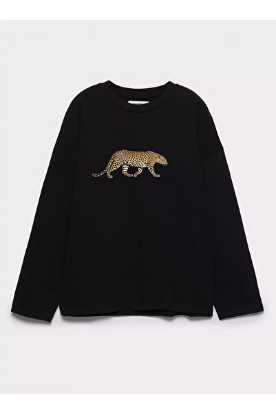 Disante 100% bumbac, cu potrivire oversize, imprimeu leopard - tricou cu mâne...