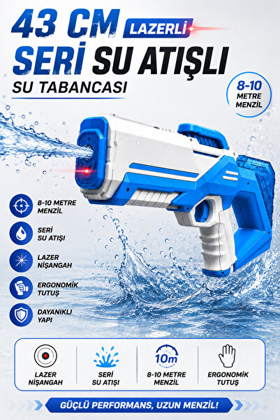 NeoThings 43 CM Elektrikli Su Tabancası Lazerli Şarjlı Güçlü Su Atışlı Uzun M...