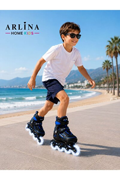 Arlina Home Kids 4 Teker Led Işıklı Ayarlana Bilir Glow Paten Mavi 34-37
