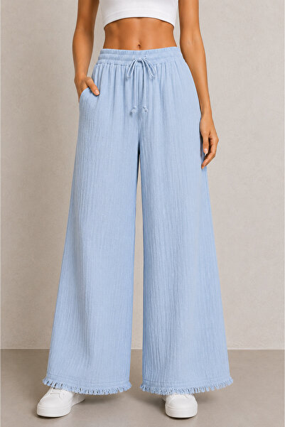 M&N Women's Muslin Casual Pants - Elastic Waist - Wide Legs