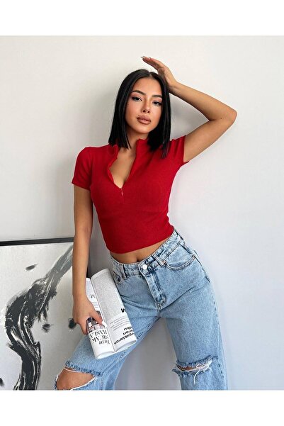 Donna Tocca Polo Yaka Fermuarlı Crop