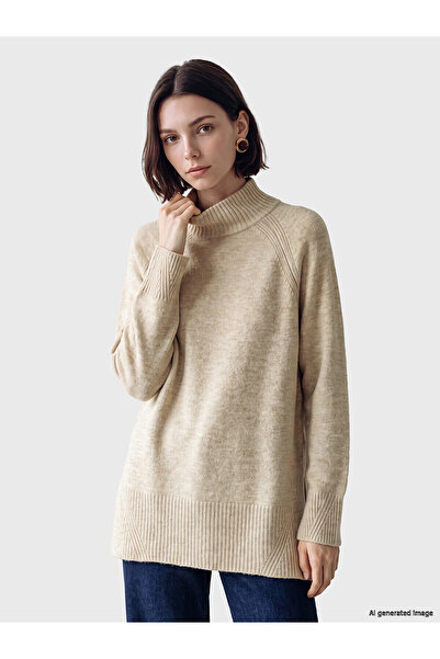 LC Waikiki Nevavm Lcw Modest Beige Knitwear Plain Oversize Women's Tunic with...