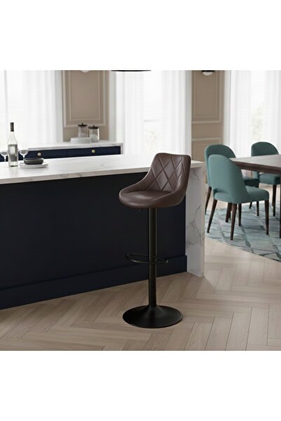Al Hadaya Mall Modern Style Brown Leather Bar Chair - Brown - 45X35X117 cm