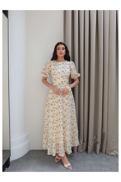 ESRAHELVACI Balloon Sleeve Floral Embroidered Dress