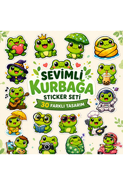 TRİMENT3D Cute Frog Sticker Set – Pack of 30 Different Design Decorative Stic...