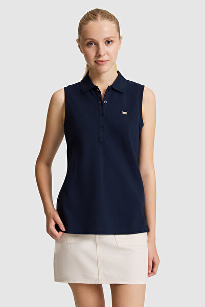 U.S. Polo Assn. Kadın Lacivert Polo Yaka Düğme Detaylı Tişört 50323574-VR033