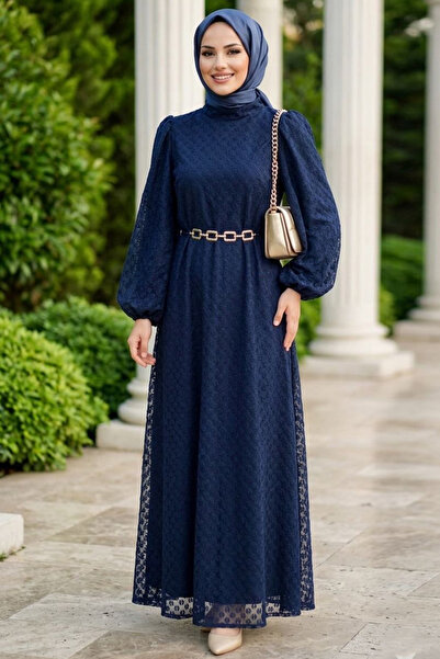 Neva Style Rochie tesettür din dantelă bleumarin 54123L