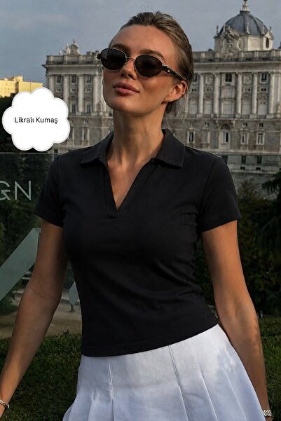 The Champ Clothing Ženska Luna polo majica sa osnovnim izrezom, crna – 100% p...