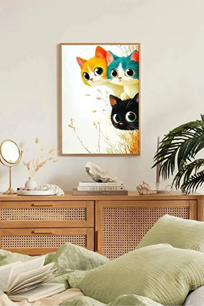 AR AJANS KANVAS TABLO Colorful Paws Innocent Gaze of Cats - Animal Decorative...