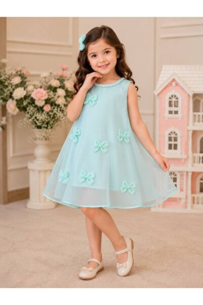 Miss Lorin Kids Chiffon Neck Dress