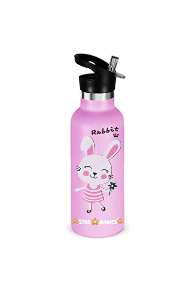 STAR BABiES Cute Rabbit Theme Anti Spil Stainless Steel 500ml Water Bottles, ...