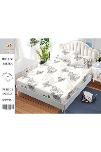 naniland.ro Satin Cotton Bed Cover 2 Persons 3 Pieces with Stretchy 180x200 c...