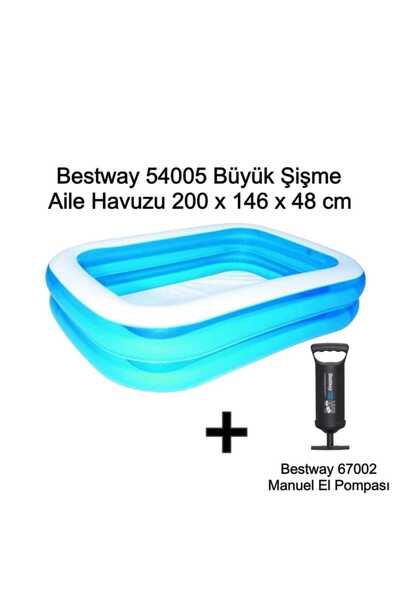 BESTWAY Dikdörtgen Büyük Aile Havuzu 54005 (200 x 146 x 48 cm) + 67002 Manuel...
