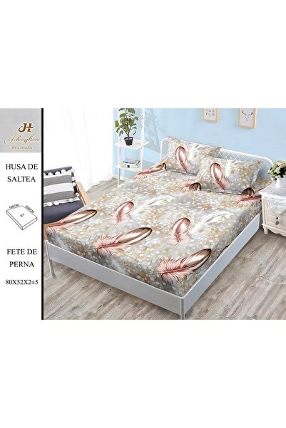 naniland.ro Satin Cotton Bed Cover 2 Persons 3 Pieces with Stretchy 180x200 c...