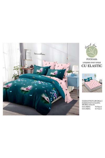 naniland.ro Lenjerie de Pat Bumbac Satinat 2 Persoane 6 Piese cu Elastic 180x...