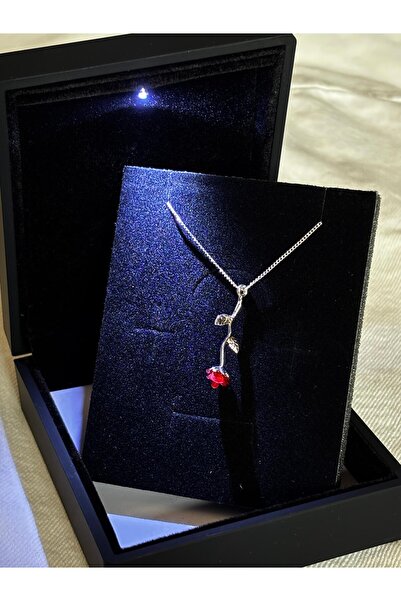 bijoux uniques Özel hediyelik ışıklı kutuda kırmızı gül çelik gümüş kaplama k...