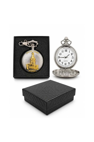 Store Özel Kutulu Gümüş Galata Kulesi Köstekli Saat 4x5 Cm – İstanbul Temalı ...