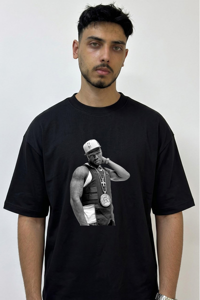 Anetos 50 Cent_49 Dizajn Tiskana Oversize Crna Majica