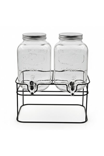 AKDC 2 Pcs Glass Beverage Dispenser with Metal Stand | 5 L