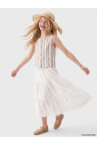 LC Waikiki Lcw Kids White Embroidered Skirt with Elastic Waist for Girls