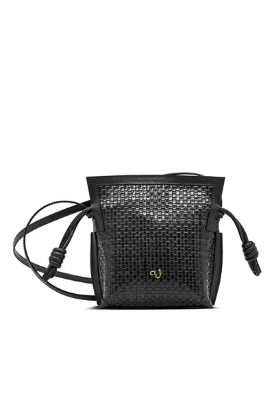 Vario Genuine Leather Knitted Women's Bag Z139 Black Knitting