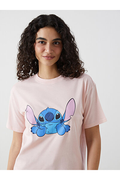 LC Waikiki Tricou de damă cu guler rotund, imprimat Lilo & Stitch