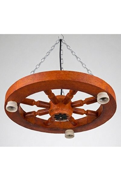 OEM Candelabru rustic din lemn masiv, tip roată de carucior, maro