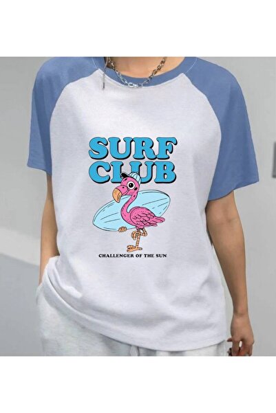 Minga London Μπλουζάκι Surf Club με στάμπα και μπλε μανίκια ρεγκλάν
